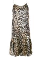 Ganni Leopard Print Flared Dress - Multicolour