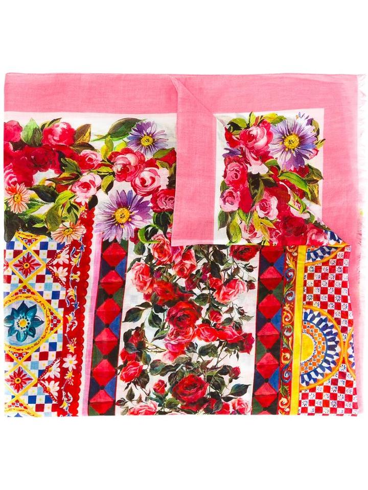 Dolce & Gabbana Mambo Print Scarf, Women's, Pink, Cotton