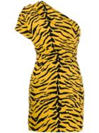 Saint Laurent Animal Print Asymmetrical Dress - Yellow