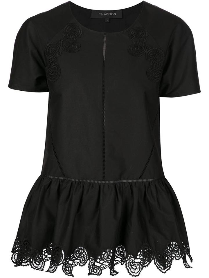 Thakoon - Embroidered Paisley Hem Blouse - Women - Cotton/spandex/elastane - 4, Black, Cotton/spandex/elastane