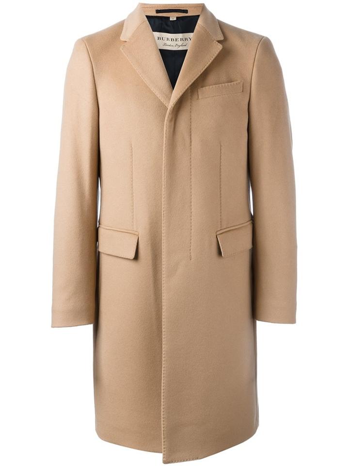 Burberry Buttoned Front Coat, Men's, Size: 50, Nude/neutrals, Acetate/viscose/cashmere/virgin Wool