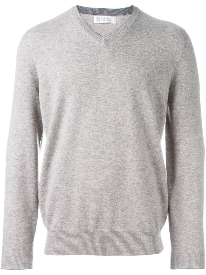 Brunello Cucinelli Cashmere V-neck Jumper, Men's, Size: 46, Nude/neutrals, Cashmere