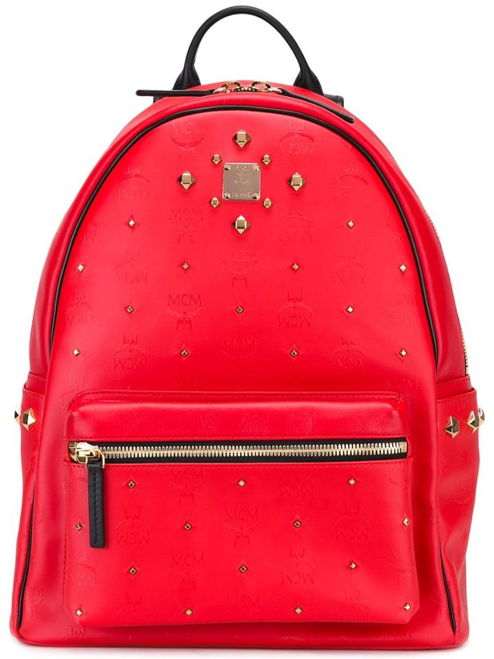 Mcm Gold-tone Studded Backpack - Red