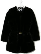Monnalisa Belted Faux Fur Coat - Black