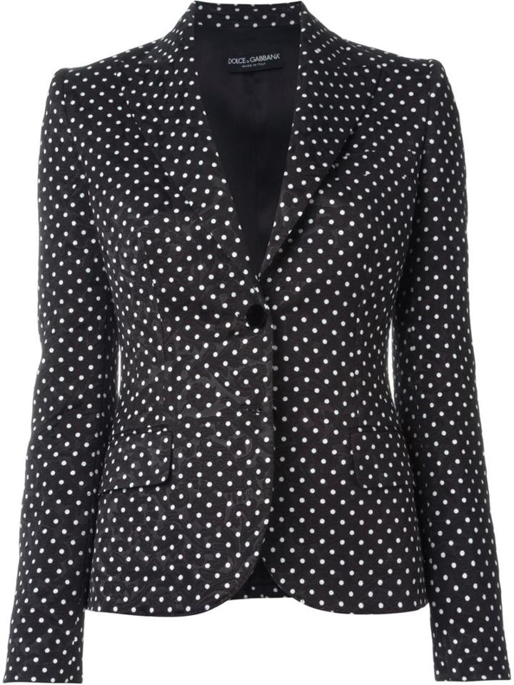Dolce & Gabbana Polka Dot Embroidered Blazer, Women's, Size: 38, Black, Silk/cotton/viscose