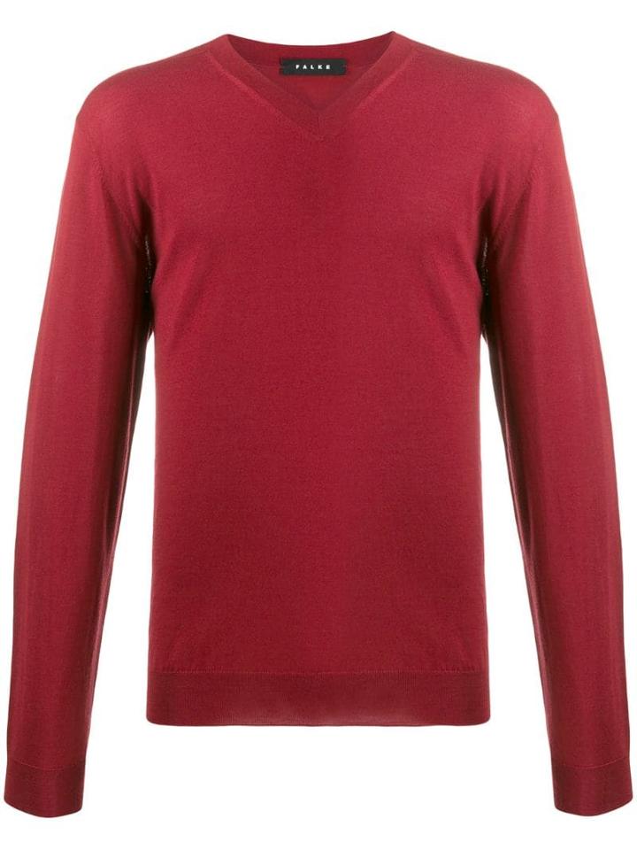 Falke V-neck Plain Jumper - Red