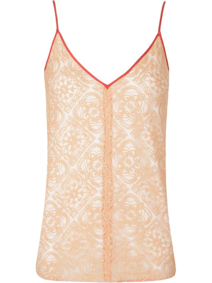 Emannuelle Junqueira V-neck Lace Tank Top, Women's, Size: 38, Yellow/orange, Cotton/polyamide