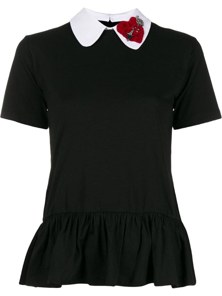 Red Valentino Collared Peplum Top - Black