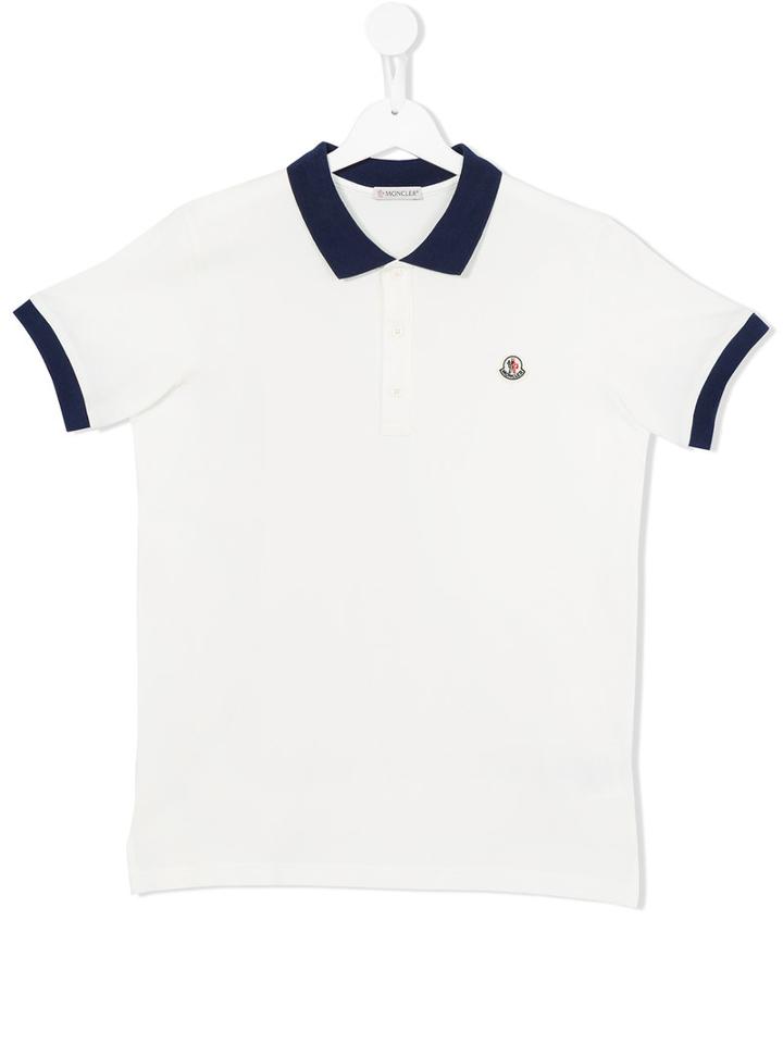 Moncler Kids Contrast Collar Polo Shirt, Boy's, Size: 14 Yrs, White