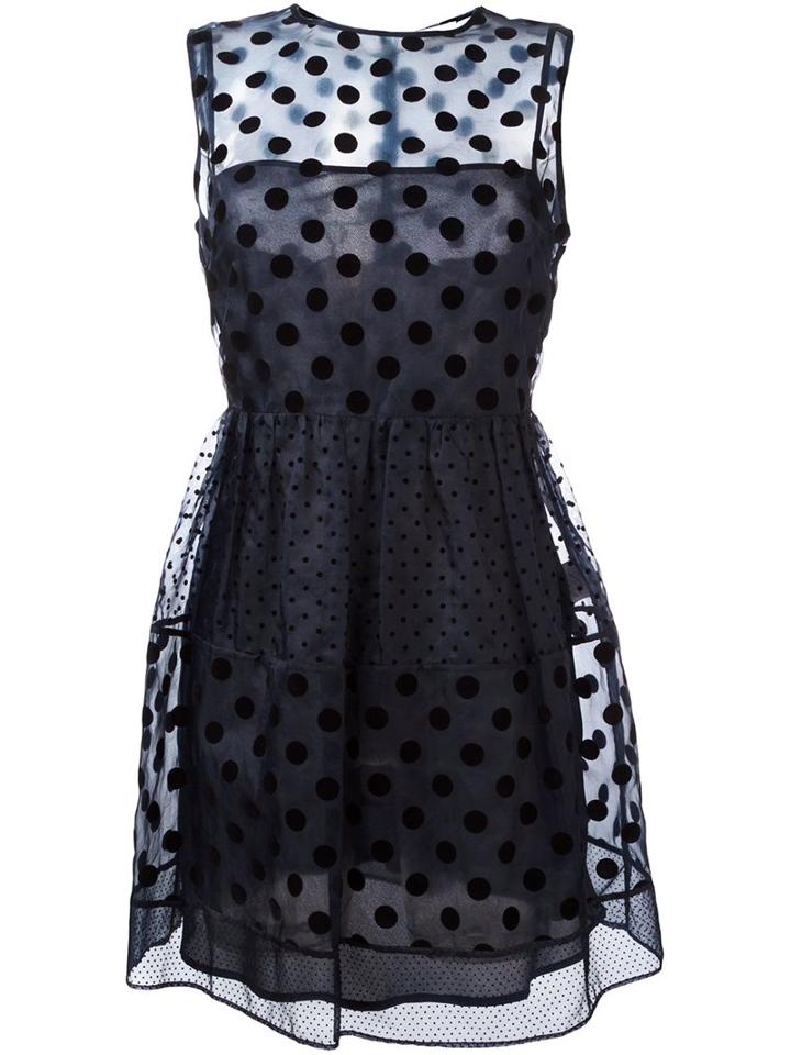 Red Valentino Polka Dots Sheer Dress, Women's, Size: 44, Blue, Polyamide/polyester