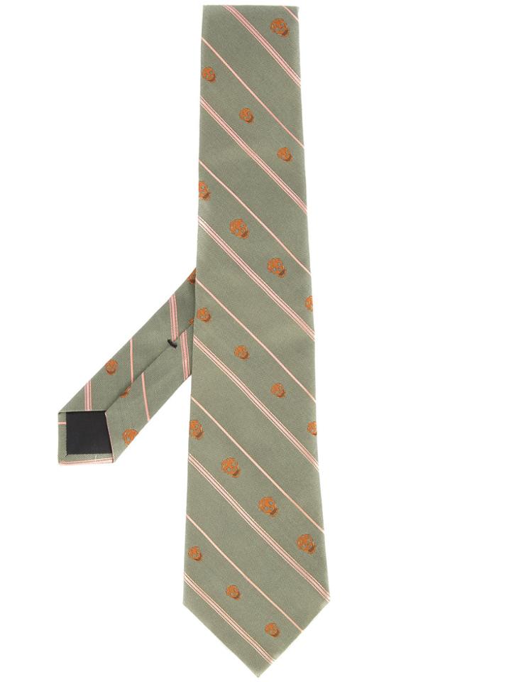 Alexander Mcqueen Skulls And Stripes Tie - Green