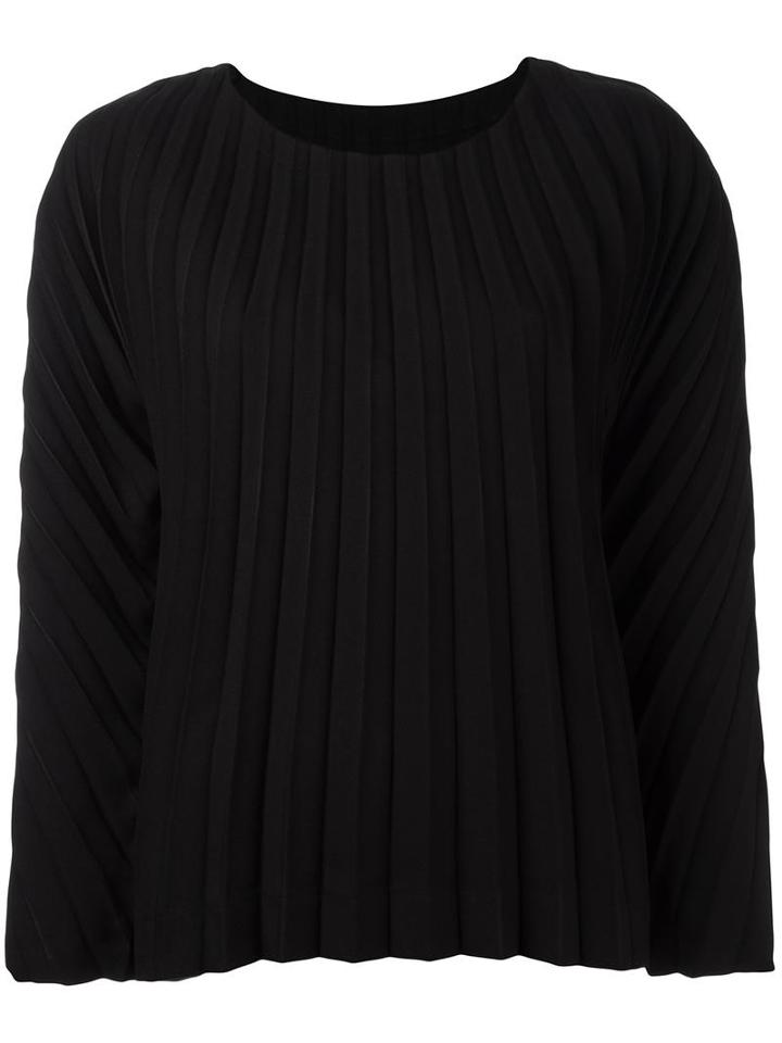Pleated Longsleeved Blouse, Women's, Size: 2, Black, Polyester, Issey Miyake
