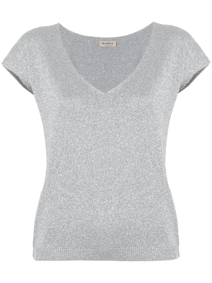 Blanca V-neck Knit T-shirt - Grey