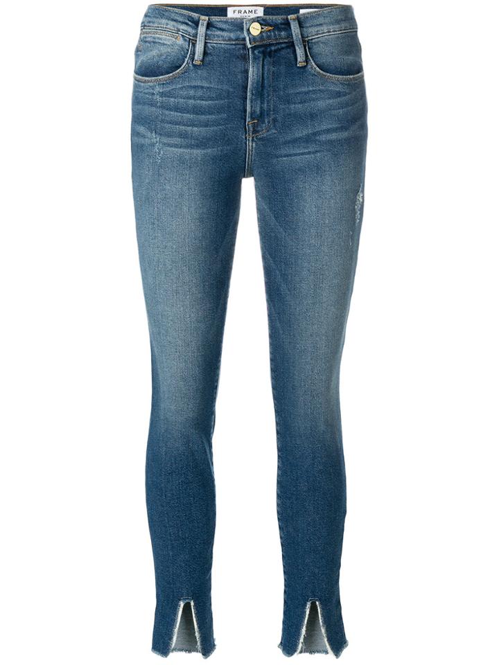 Frame Denim Hem Slit Cropped Jeans - Blue