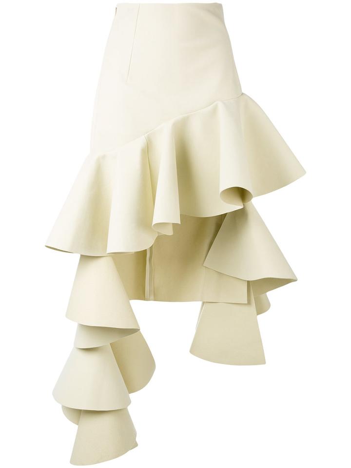 Ruffled Asymmetric Skirt - Women - Polyester/polyurethane - 38, Nude/neutrals, Polyester/polyurethane, Jacquemus