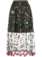 Guild Prime Floral Embroidered Lined Sheer Skirt - Black