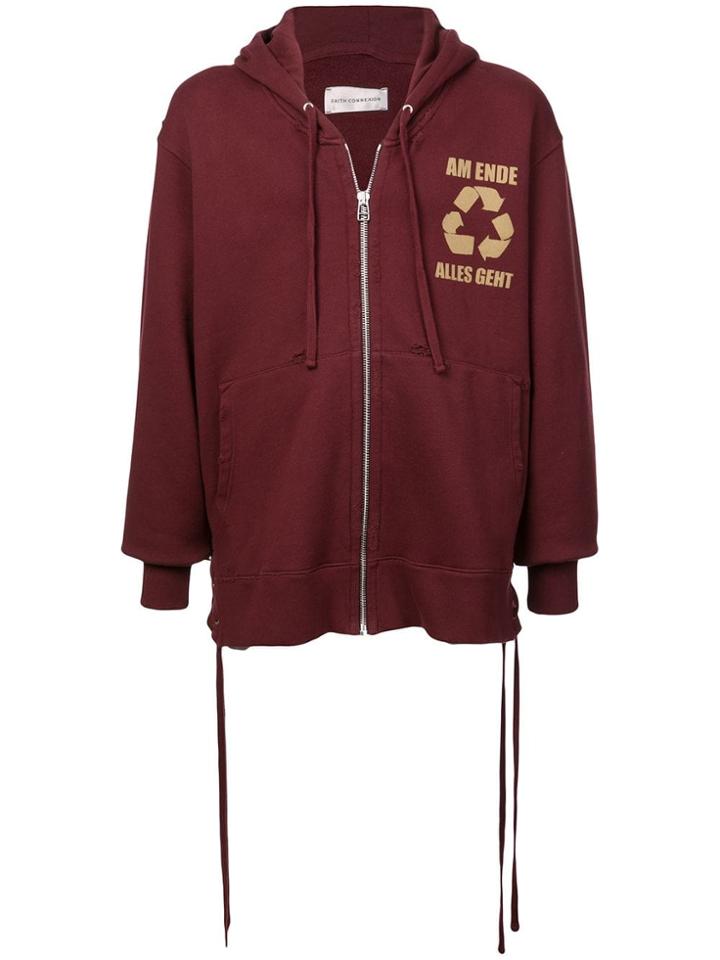 Faith Connexion Distressed Printed Hoodie - Red