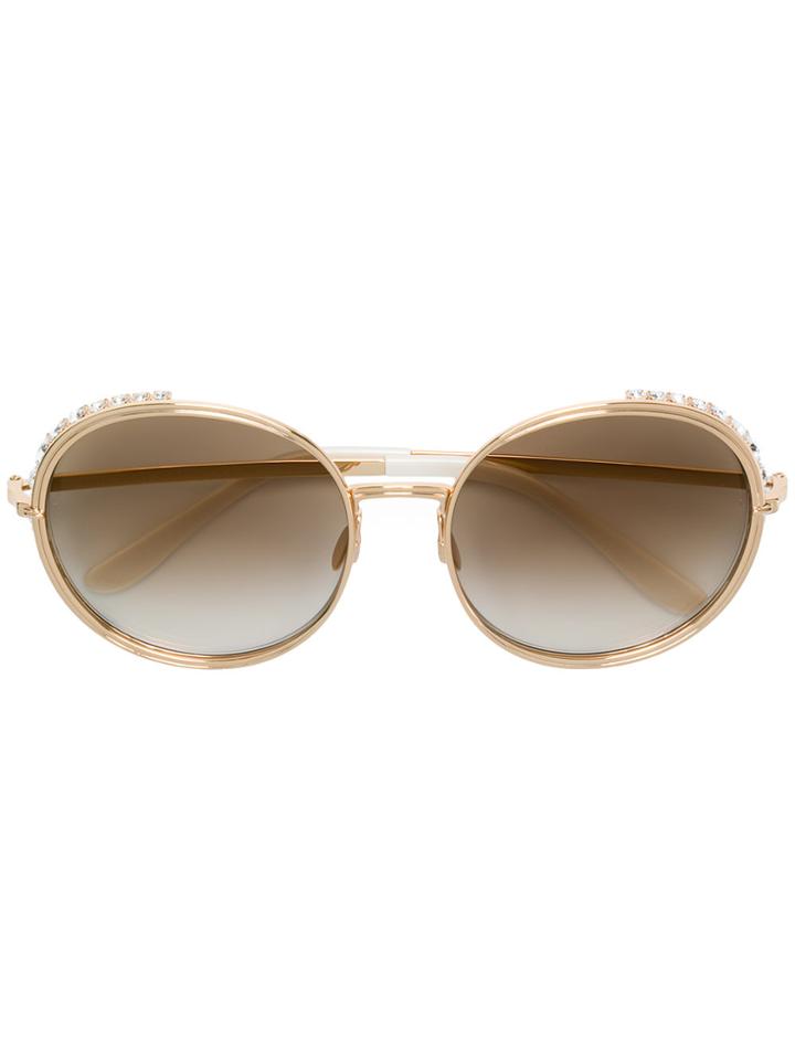 Elie Saab Crystal Embellished Round Sunglasses - Metallic