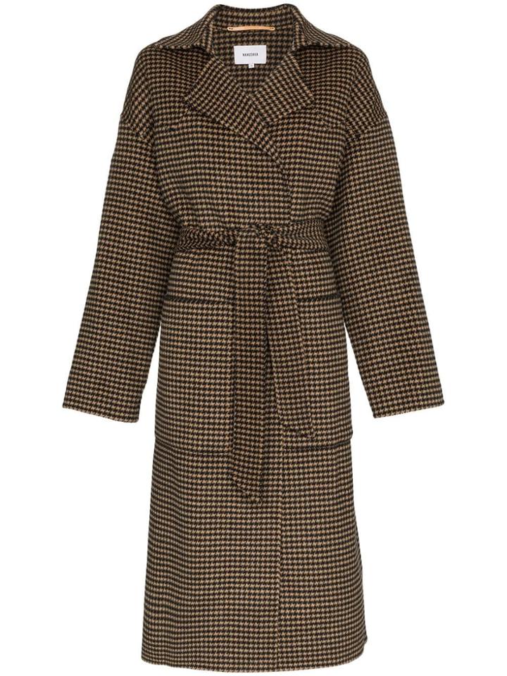 Nanushka Alamo Houndstooth Wool Blend Belted Coat - Brown