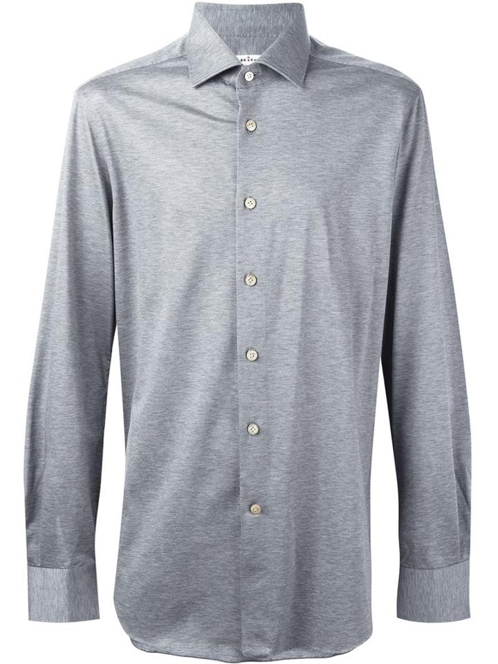 Kiton Melange Button Down Shirt, Men's, Size: 38, Grey, Cotton