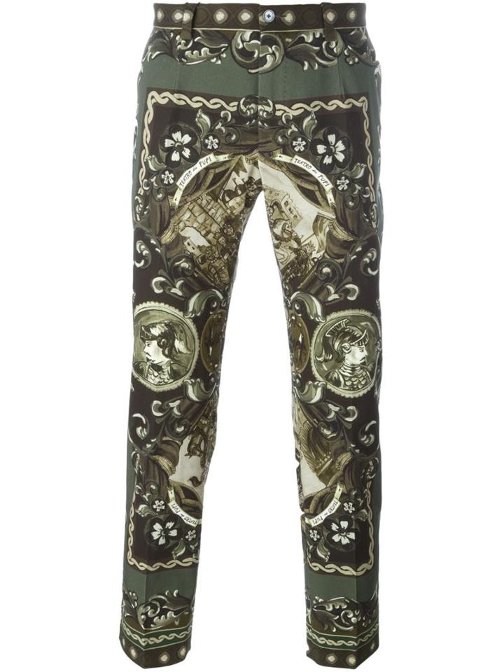 Dolce & Gabbana Carretto Siciliano Print Trousers, Men's, Size: 46, Green, Cotton/spandex/elastane