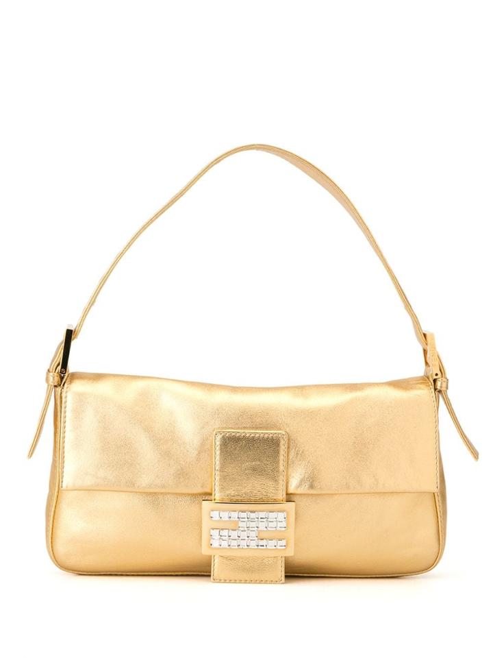 Fendi Pre-owned Mamma Baguette Rhinestone Details Shoulder Bag - Gold