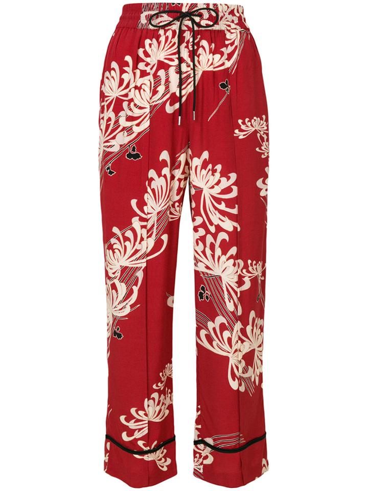 Mcq Alexander Mcqueen Floral Print Cropped Trousers - Red