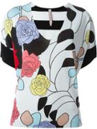 Antonio Marras Floral Print Knit Shortsleeved Top, Women's, Size: Medium, White, Viscose/polyamide/polyester