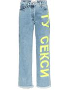 Natasha Zinko Wide Leg Logo Print Cotton Jeans - Blue