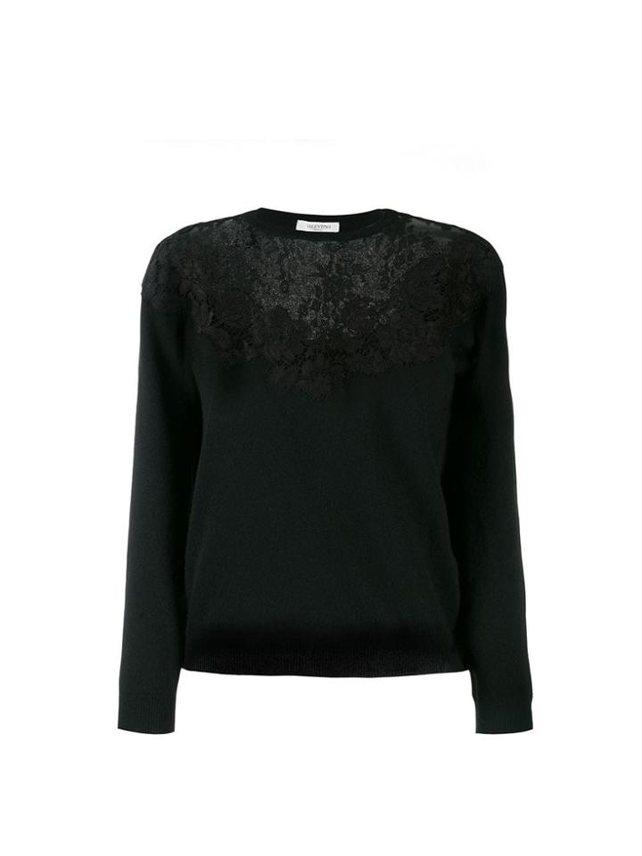 Valentino Floral Lace Detailed Sweater - Black
