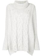 N.peal Cable Knit Poncho - White