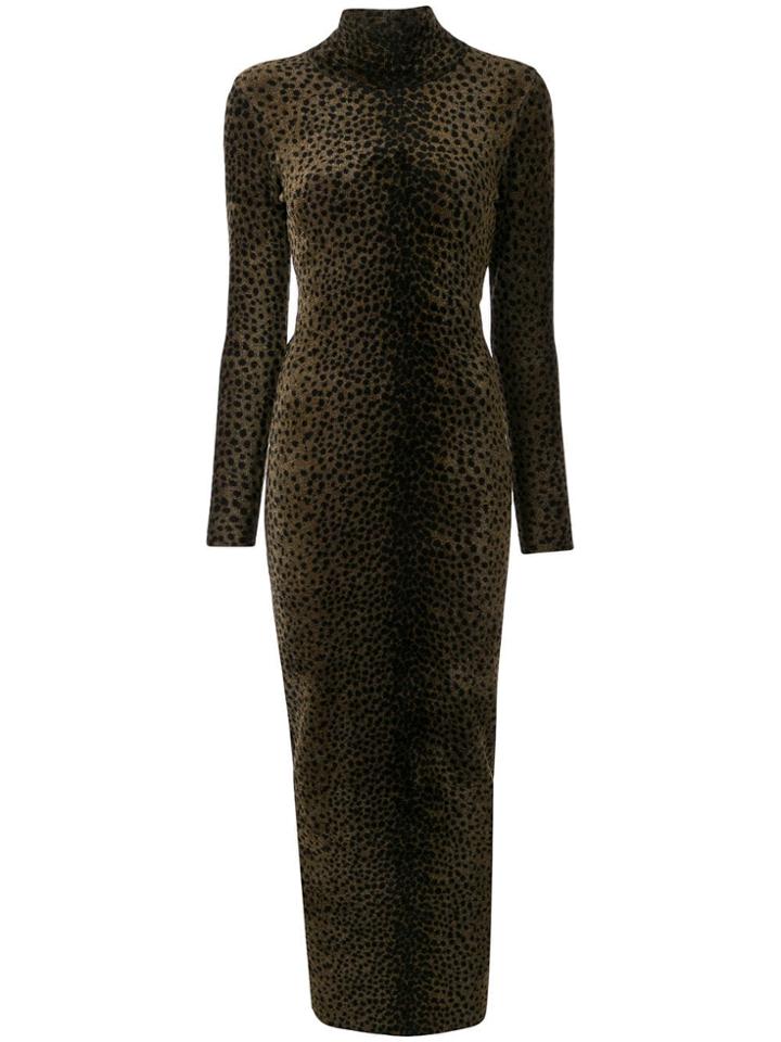 Alexander Wang Turtleneck Leopard Print Dress - Brown