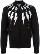 Neil Barrett Lightning Bolt Bomber Jacket, Men's, Size: Medium, Black, Viscose/nylon