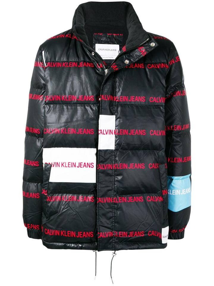 Calvin Klein Jeans Logo Print Colourblock Puffer Jacket - Black