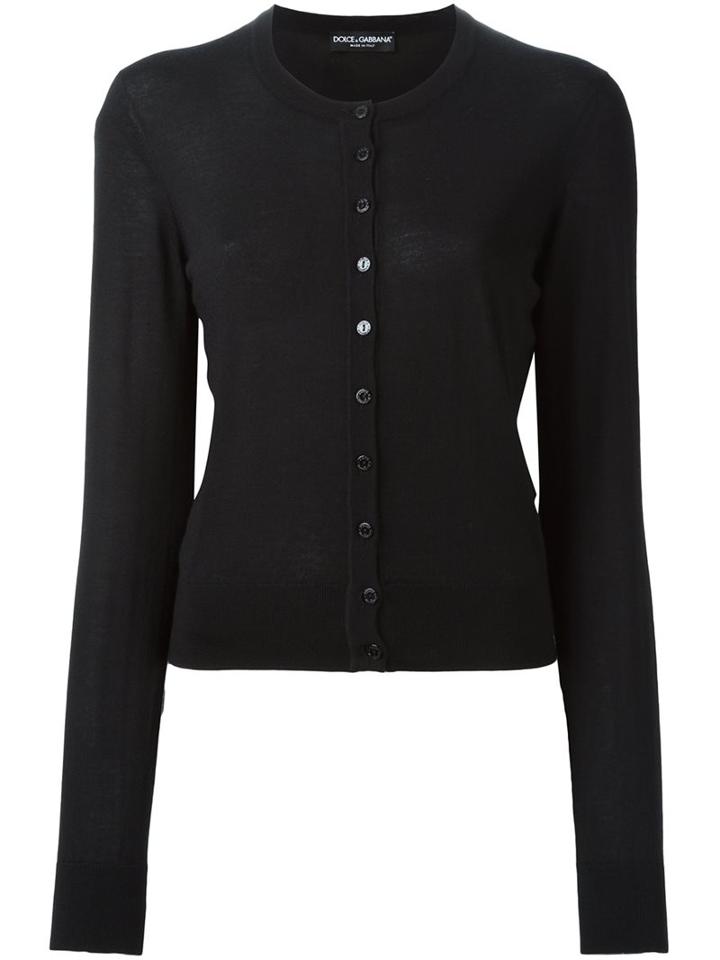 Dolce & Gabbana Crew Neck Cardigan, Women's, Size: 40, Black, Cashmere