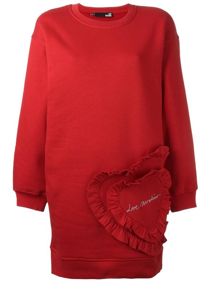 Love Moschino Heart Patch Sweatshirt Dress, Women's, Size: 42, Red, Cotton/polyester