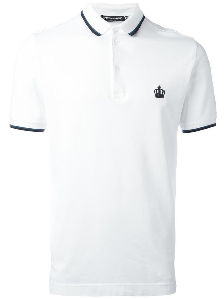 Dolce & Gabbana Embroidered Crown Polo Shirt, Men's, Size: 46, White, Cotton