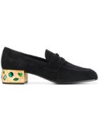 Prada Gemstone Embellished Heel Loafers - Black