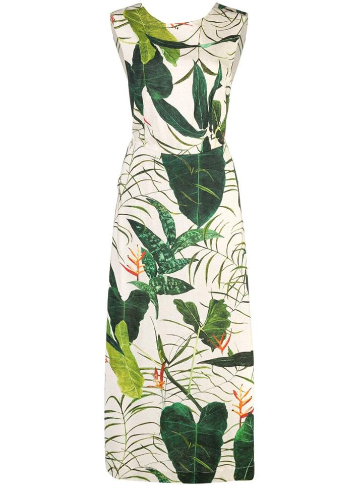 Osklen Leaf Printed Midi Dress - Green