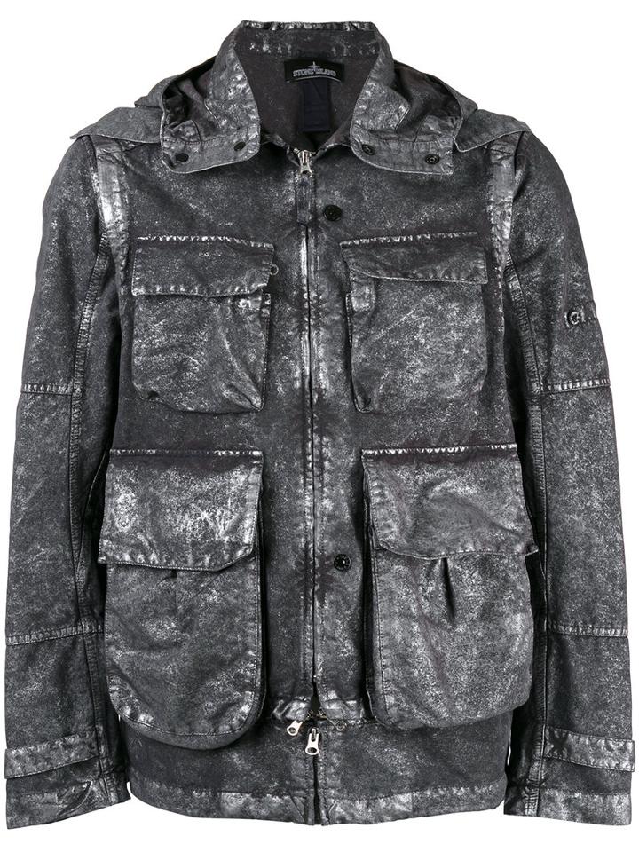 Stone Island Shadow Project Metallic Effect Hooded Jacket, Men's, Size: Medium, Grey, Cotton/polyester/polyamide