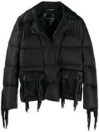 Ermanno Scervino Leather Fringe Puffer Jacket - Black