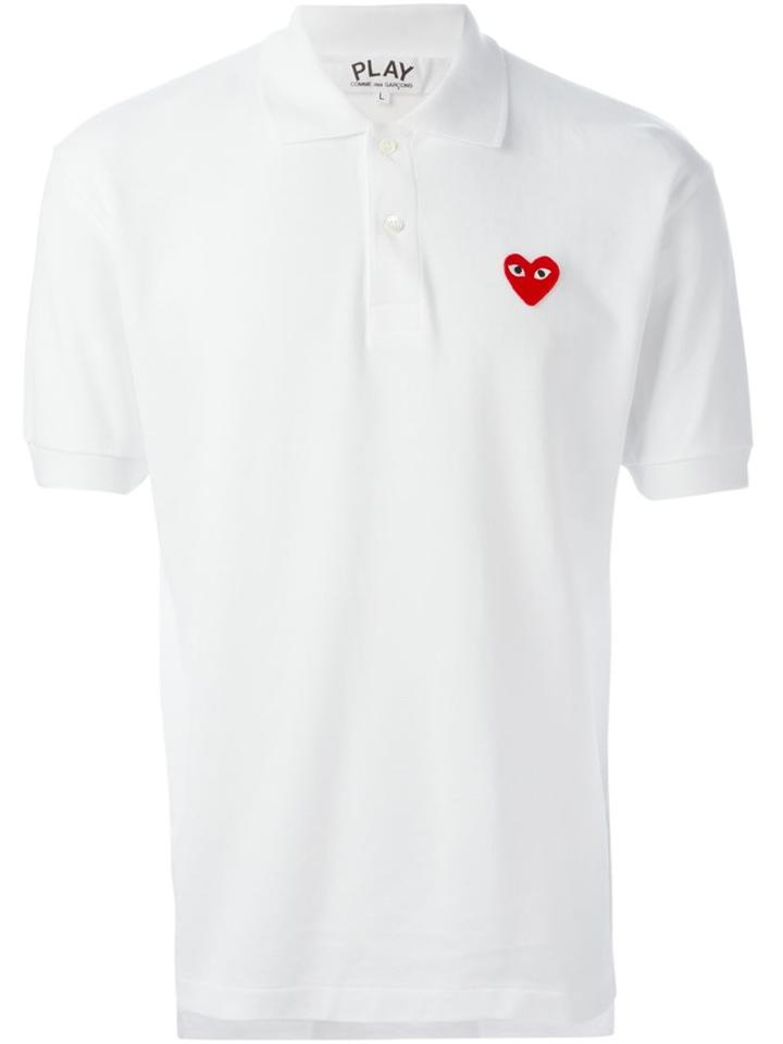Comme Des Garçons Play Embroidered Heart Polo Shirt, Men's, Size: Medium, White, Cotton