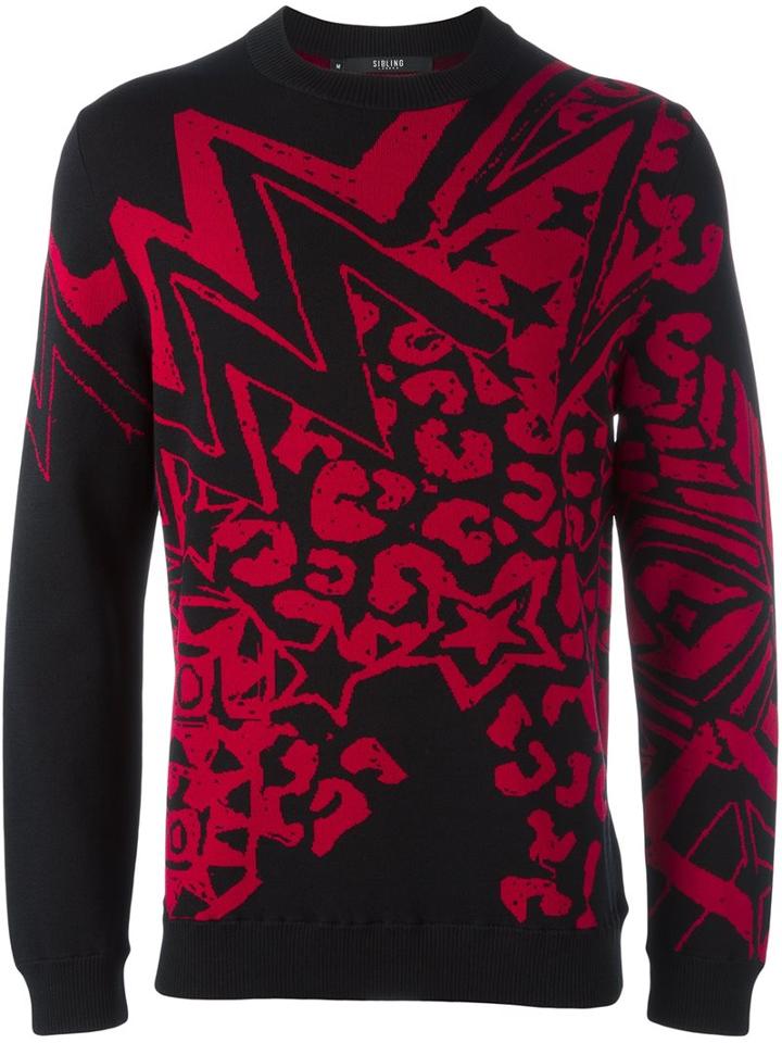 Sibling 'grandmaster Flash' Jacquard Jumper, Men's, Size: Medium, Black, Rayon/nylon