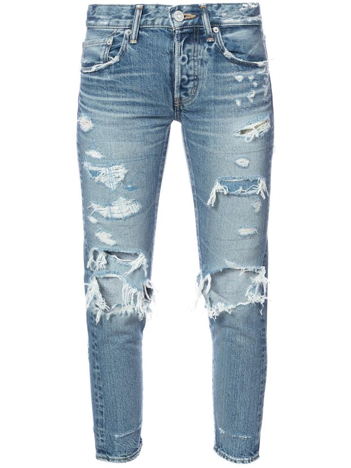 Moussy Distressed Cropped Jeans - Blue