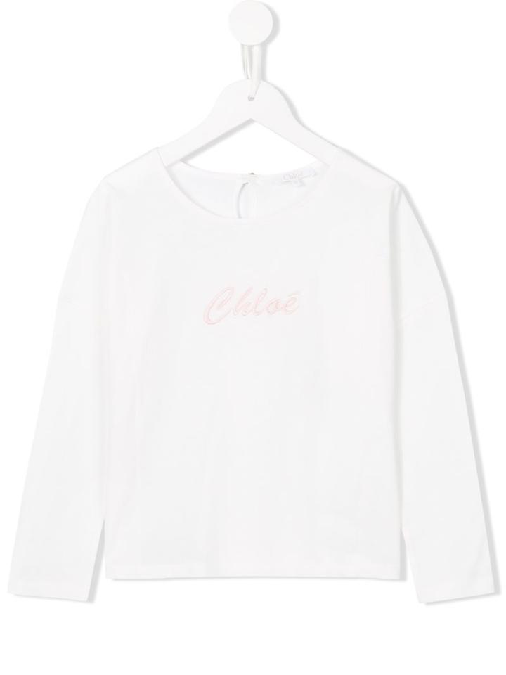 Chloé Kids Embroidered Logo T-shirt, Girl's, Size: 10 Yrs, White