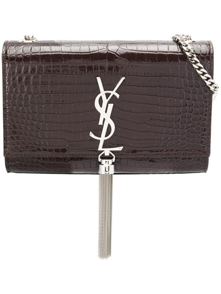 Saint Laurent Kate Crocodile Embossed Shoulder Bag - Pink & Purple