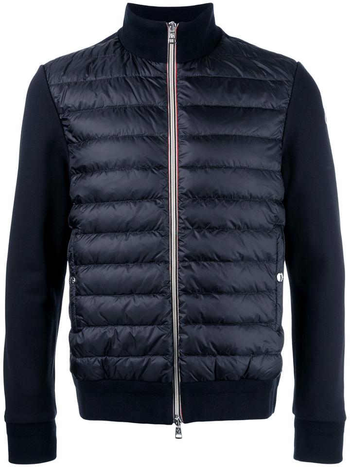 Moncler Padded Front Knitted Cardigan, Men's, Size: Large, Blue, Cotton/polyamide/goose Down