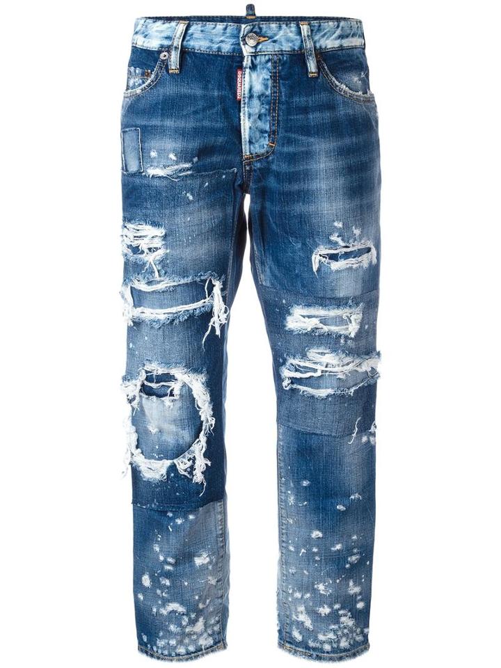 Dsquared2 - Ripped Boyfriend Jeans - Women - Cotton - 36, Blue, Cotton