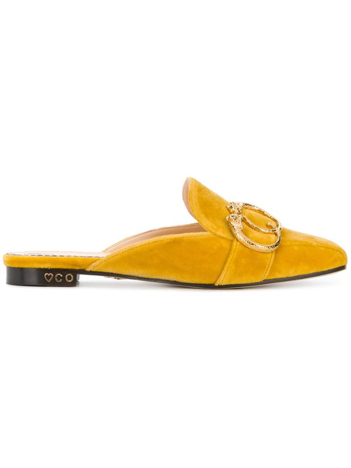 Charlotte Olympia Buckle Detail Velvet Mules - Yellow & Orange