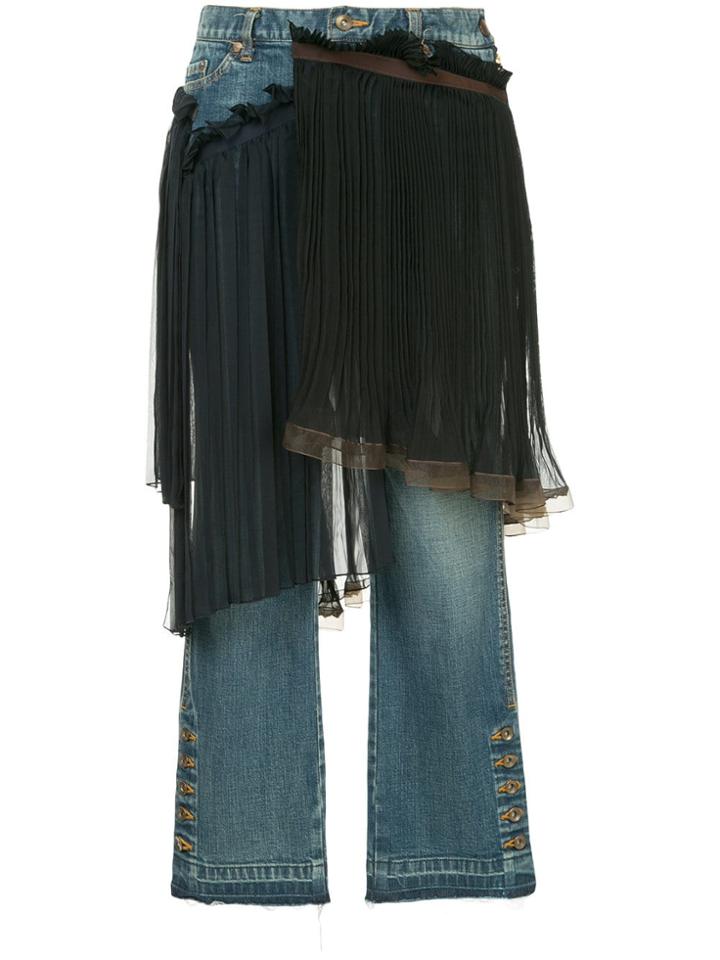 Kolor Pleated Skirt Overlay Jeans - Blue